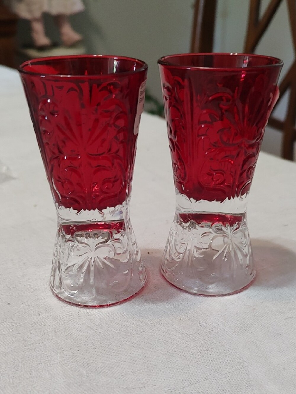 Vietri Ruby Red and Clear Barocco Liquor Shot Glasses - Set of 2